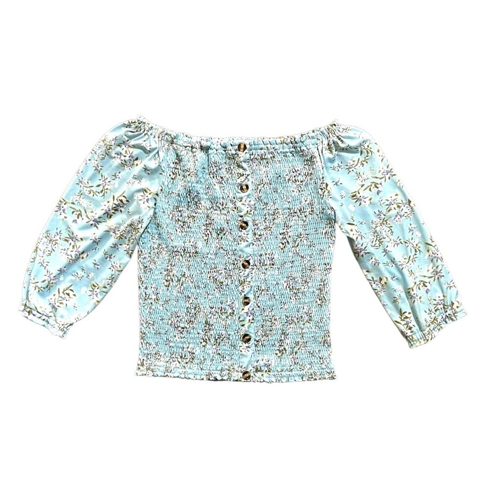 ALLY B, NWOT, GIRLS SMOCKED BODY, SOFT FLORAL PRINT TOP. SIZE XL(16)